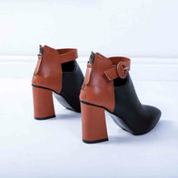 Damen Stiefeletten mit modischem Blockabsatz und geflochtenem Riemendesign WW