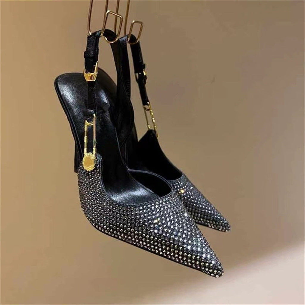 WW | Damen Rhinestone Spitzeblatt Riemen Dekorative Absatzschuhe