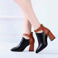 Damen Stiefeletten mit modischem Blockabsatz und geflochtenem Riemendesign WW