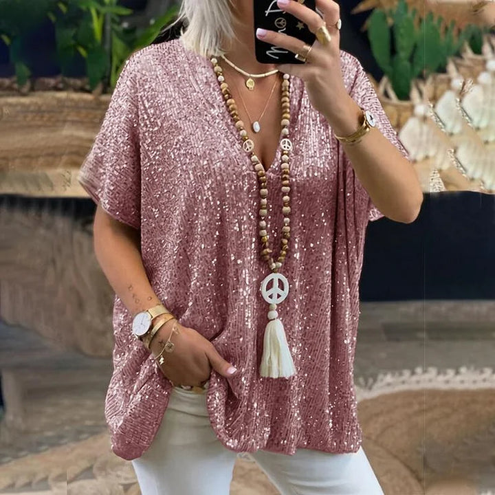 W&W Mode | Paillettenbluse mit V-Ausschnitt für Damen