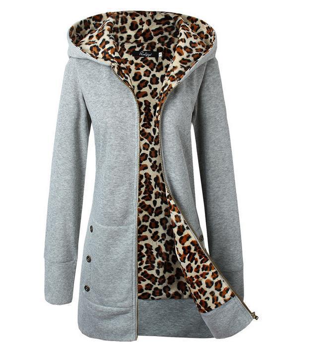 Damen Sportliche Longjacke mit leopardenmuster innen WW