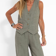 WW | Damen Elegantes 2-teiliges Leinenset