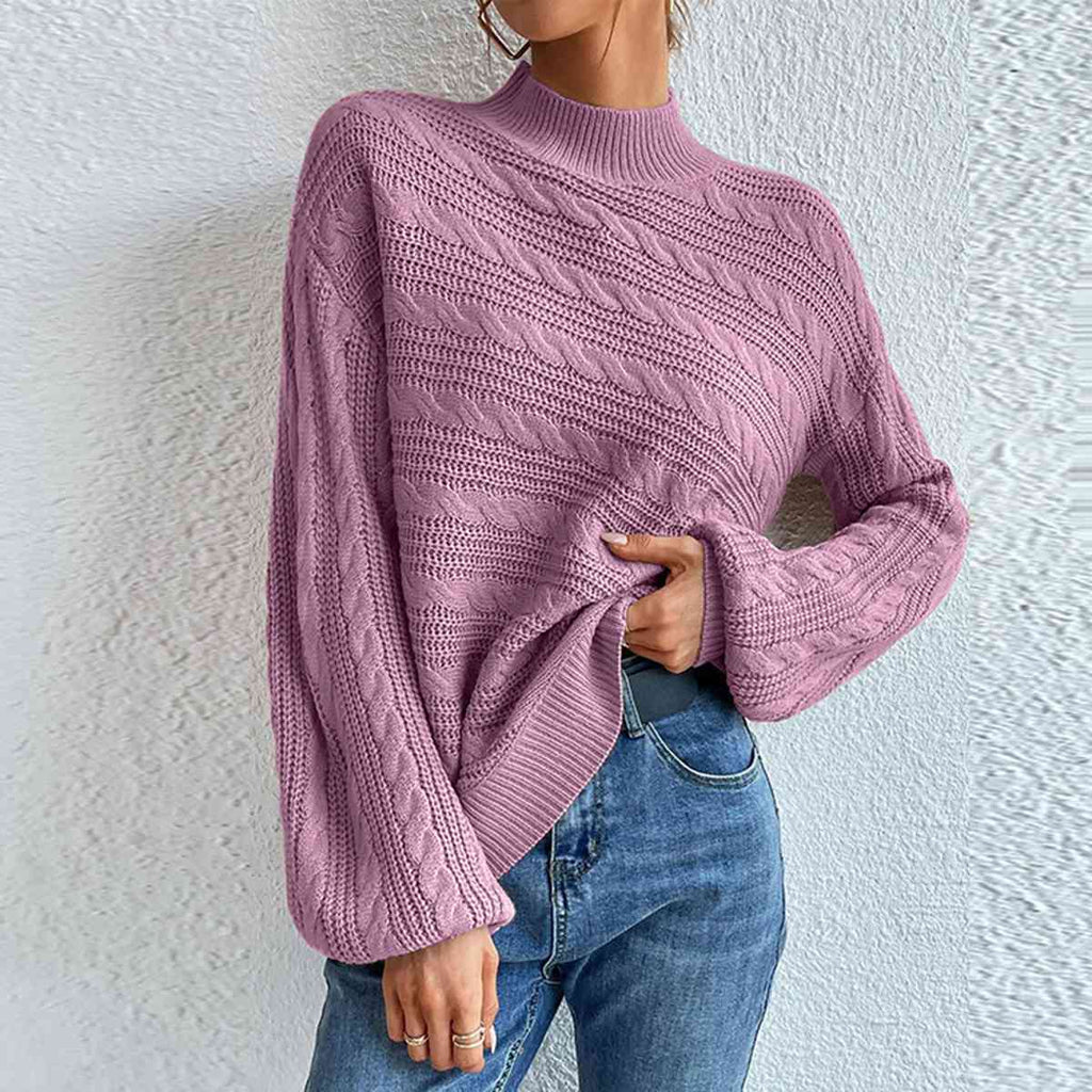 WW | Kabelstrick Stehkragen Langarmpullover