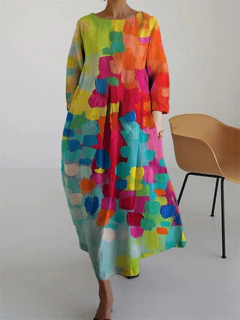 WW | 3d Baumwolle Und Leinen Kleid Mit Halbem Ärmel