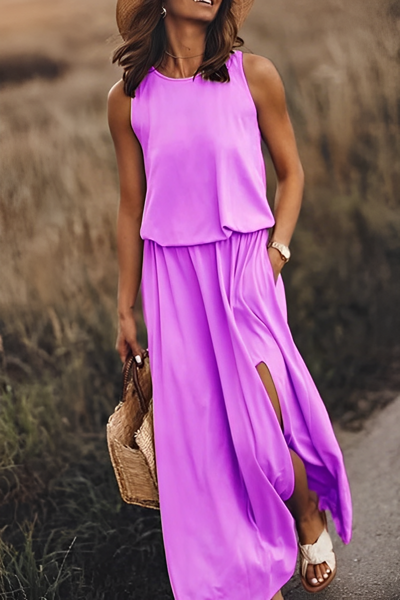 WW langes Kleid | Elegantes ärmelloses Sommerkleid mit Ausschnitten