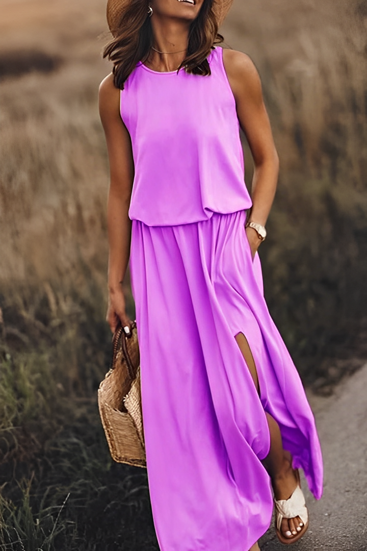 W&W Mode langes Kleid | Elegantes ärmelloses Sommerkleid mit Ausschnitten