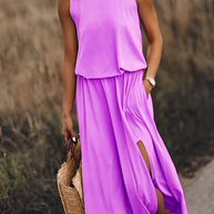 WW langes Kleid | Elegantes ärmelloses Sommerkleid mit Ausschnitten