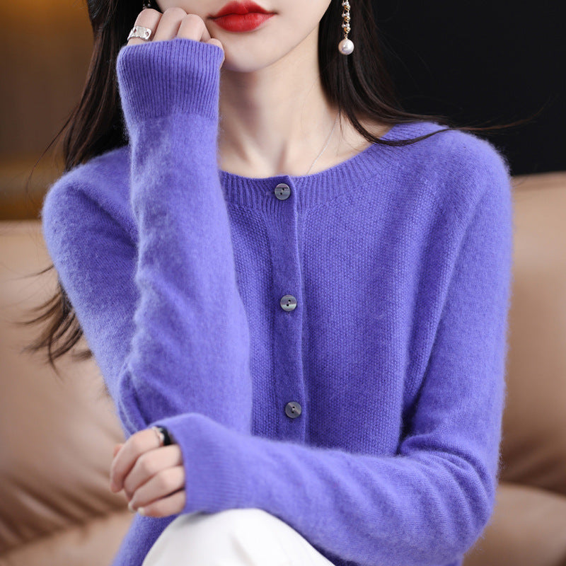 WW | Lockerer Damen Cashmere Strickjacke Mit Rundhalsausschnitt Aus Hochwertiger Veganer Wolle