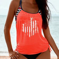 WW | Tankini Satz Mit Amerikanischer Flagge Und Verstellbarem Kordelzug Für Frauen