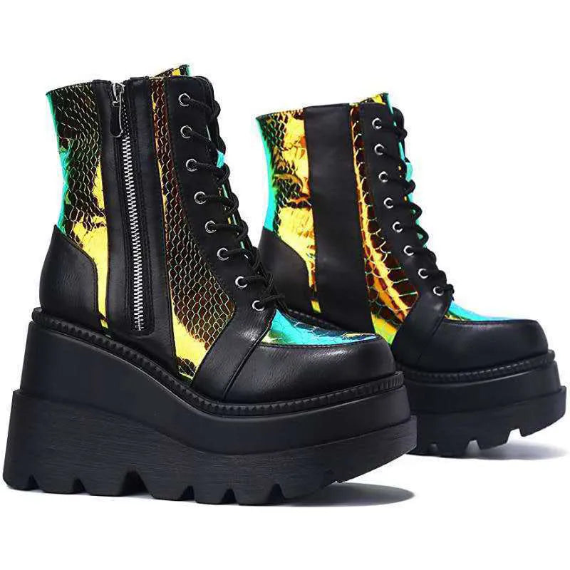 W&W Mode | Colorblock Schnürstiefel mit hohem Absatz