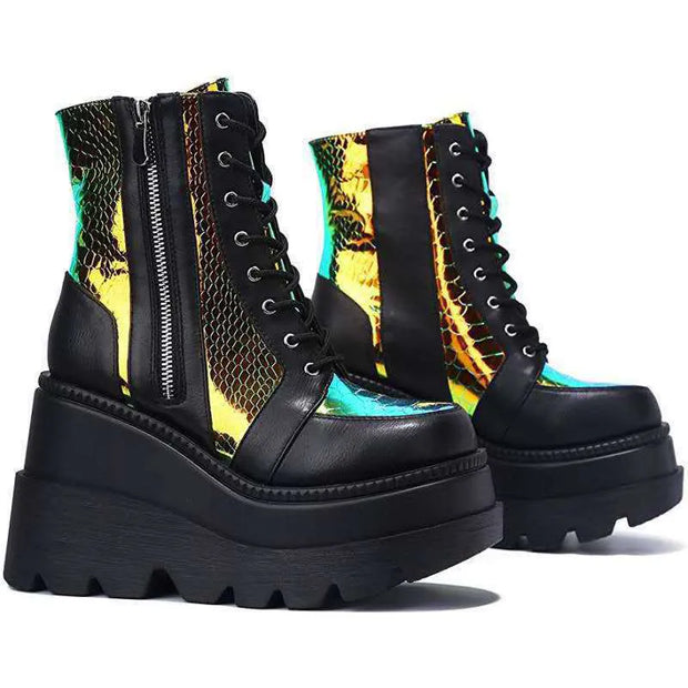 WW | Colorblock Schnürstiefel mit hohem Absatz