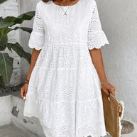 WW | Weiße Spitzenkleid für Damen Leicht, Bestickt und Sommerlich