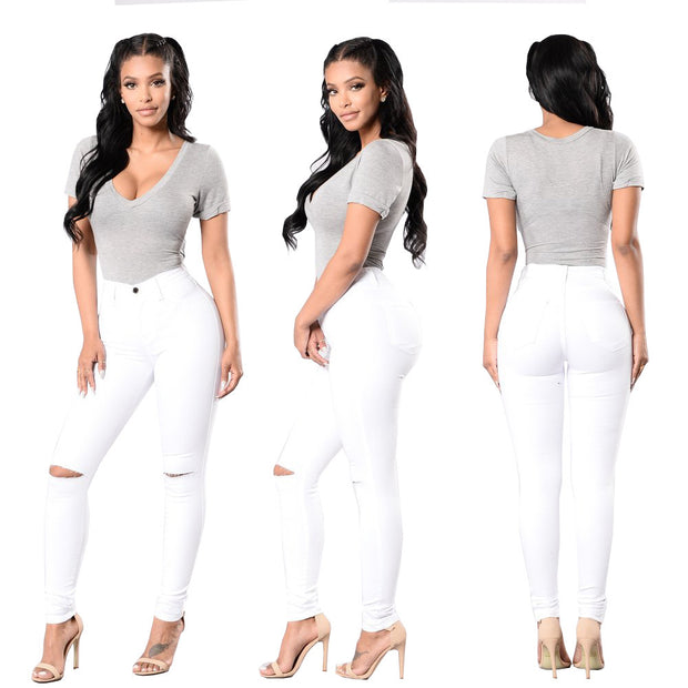 Damen Skinny Jeans mit modischen Riss-Details und hohem Bund WW