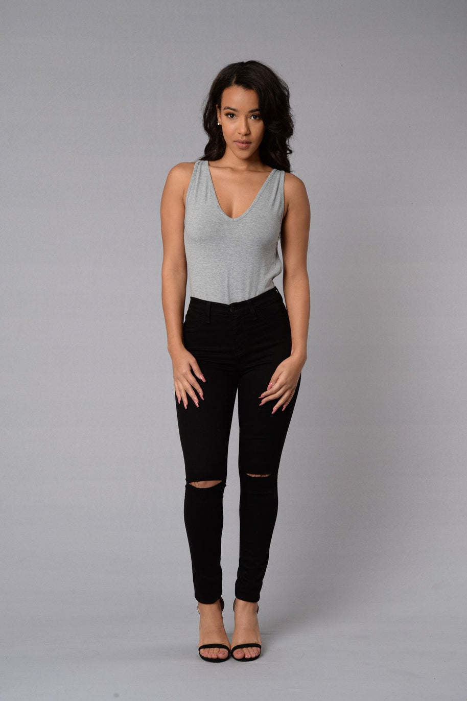 Damen Skinny Jeans mit modischen Riss-Details und hohem Bund WW