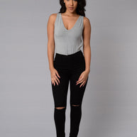 Damen Skinny Jeans mit modischen Riss-Details und hohem Bund WW