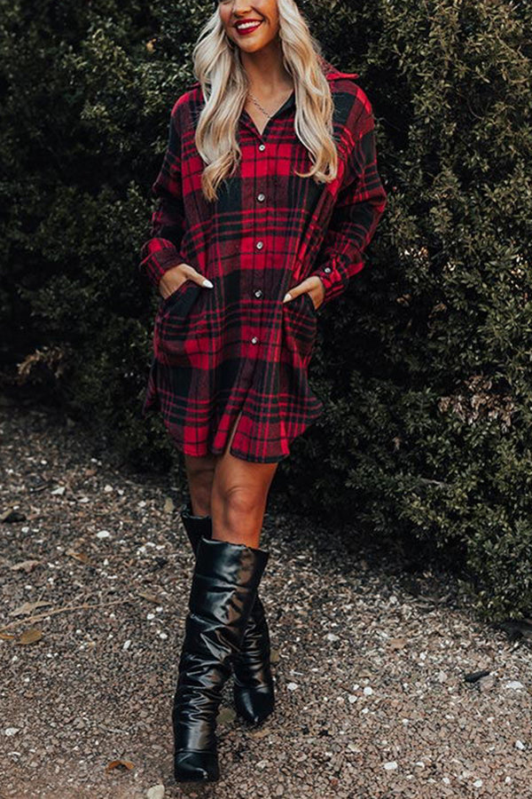 WW | Flash A-Smile Plaid Pocketed Flanell Tunika Kleid