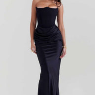 WW | Elegante Bustier-Patchwork Formelle Party Fishtail Maxi Kleider-Schwarz