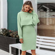 WW | teilige gestrickte Set - elegantes gestricktes ärmelloses Kleid mit Pullover für Herbst und Winter