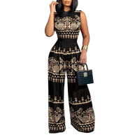 Ärmelloser Jumpsuit - Boho - Blumendruck Weites Bein