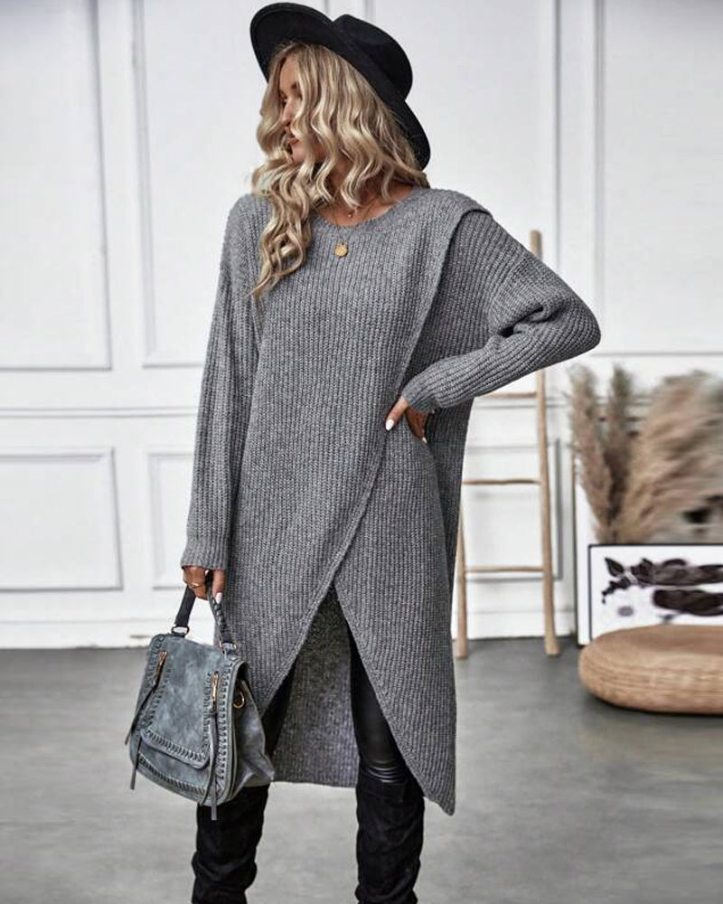 W&W Mode | Bequemes, Einfarbiges Pulloverkleid Im Unregelmäßigen Stil