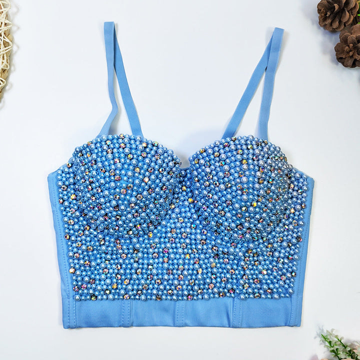 Figurformendes Damen-Bustier mit Fischgrätmuster, Perlen und Strass