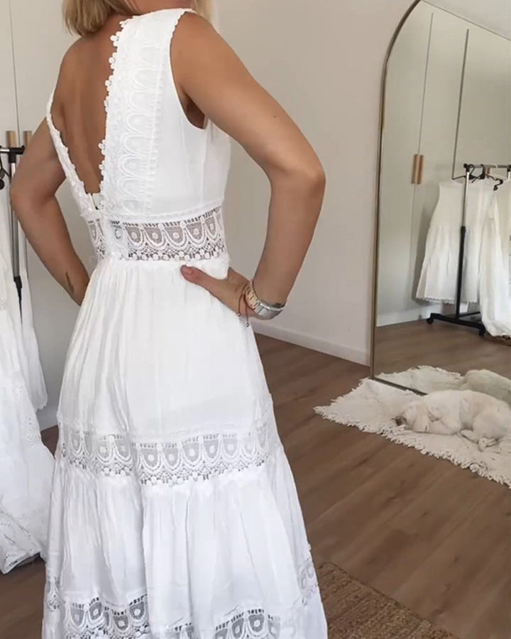 W&W Mode | Ärmelloses Sommerkleid Mit V-ausschnitt Und Spitze Für Frauen