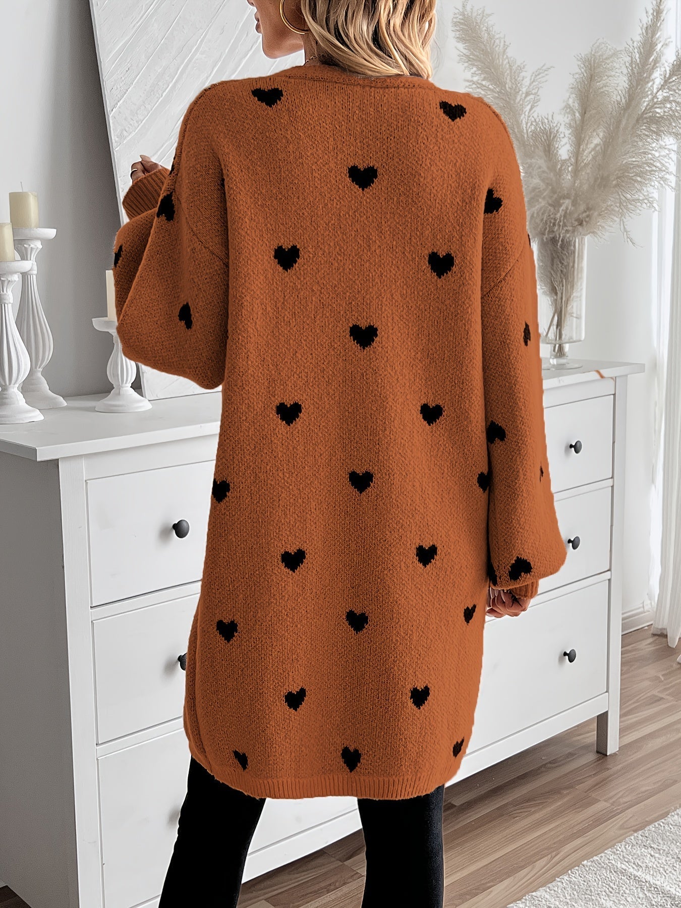 WW | Herzmuster Lange Länge Wolle Strickjacke Für Damen - Ideal für Winter