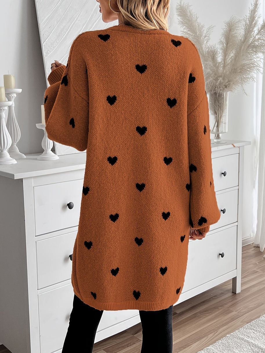 WW | Herzmuster Lange Länge Wolle Strickjacke Für Damen - Ideal für Winter