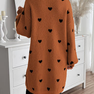 WW | Herzmuster Lange Länge Wolle Strickjacke Für Damen - Ideal für Winter