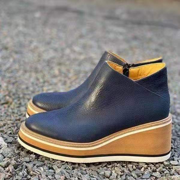 W&W Mode | mit Keilabsatz - stilvolle schwarze Damenstiefel