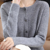 WW | Merino Wollstrickjacke Mit Rundhalsausschnitt Und Langen Ärmeln