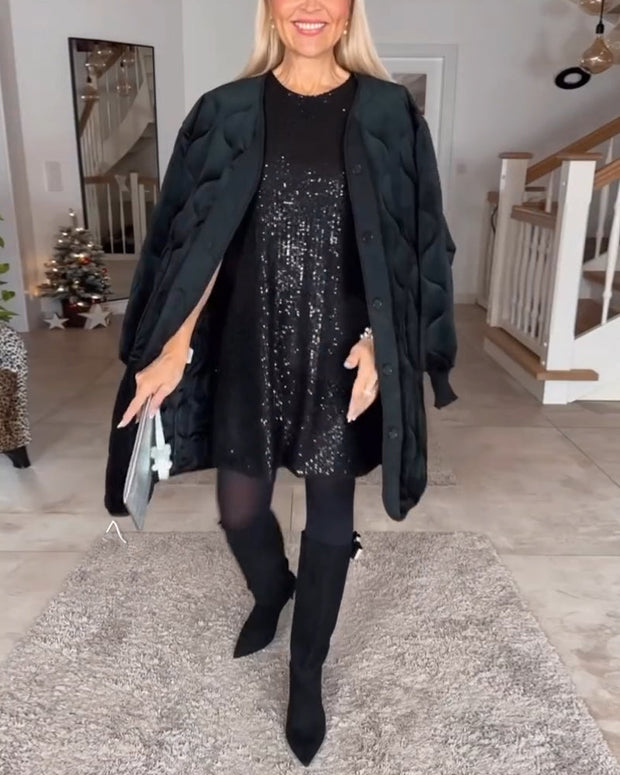 WW | Kurzarmkleid mit Rundhalsausschnitt und Pailletten