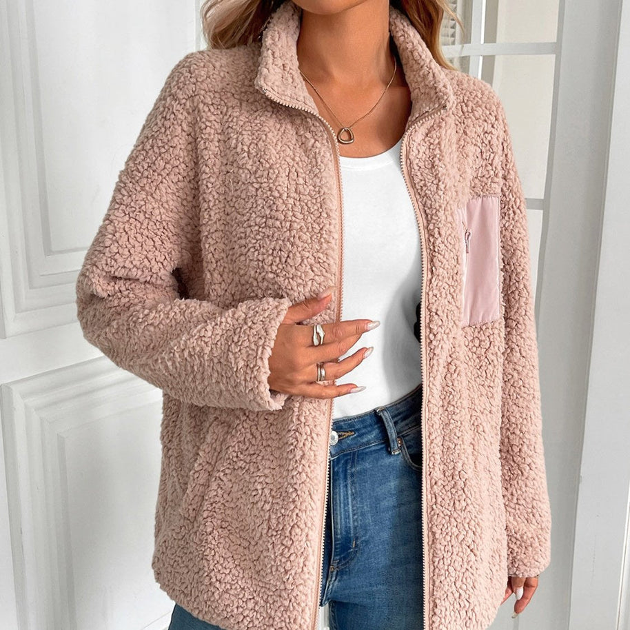 WW | Lässige Winter Zip-Up Fuzzy Jacke für Damen