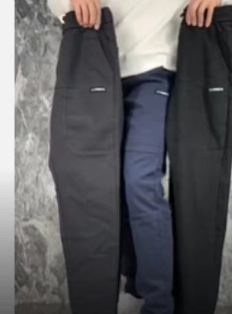 WW | Hoch Elastische Lässige Hose Mit Sechs Taschen Und Stickerei Aus Ice Silk