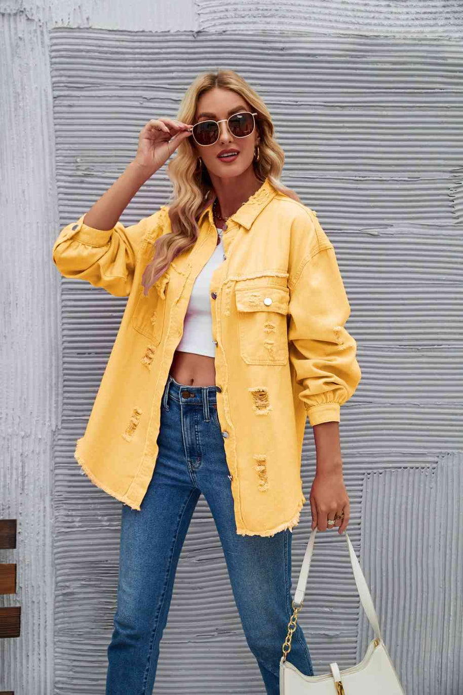 WW | Zerrissene Rohsaum-Denimjacke