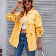 WW | Zerrissene Rohsaum-Denimjacke