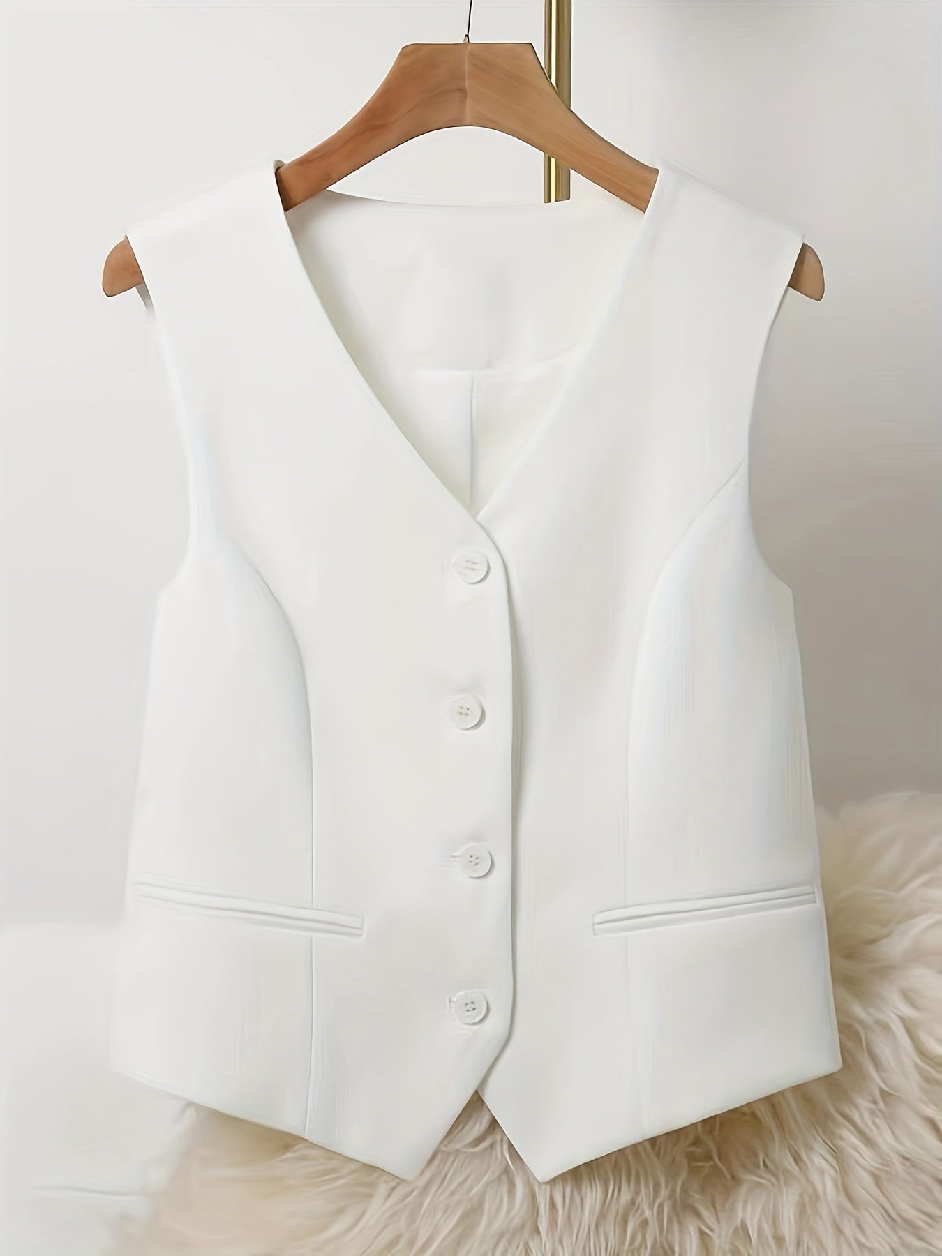 WW | Einfarbig Ärmelloses Vest Mit V-ausschnitt Und Knopfverschluss