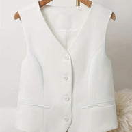 WW | Einfarbig Ärmelloses Vest Mit V-ausschnitt Und Knopfverschluss