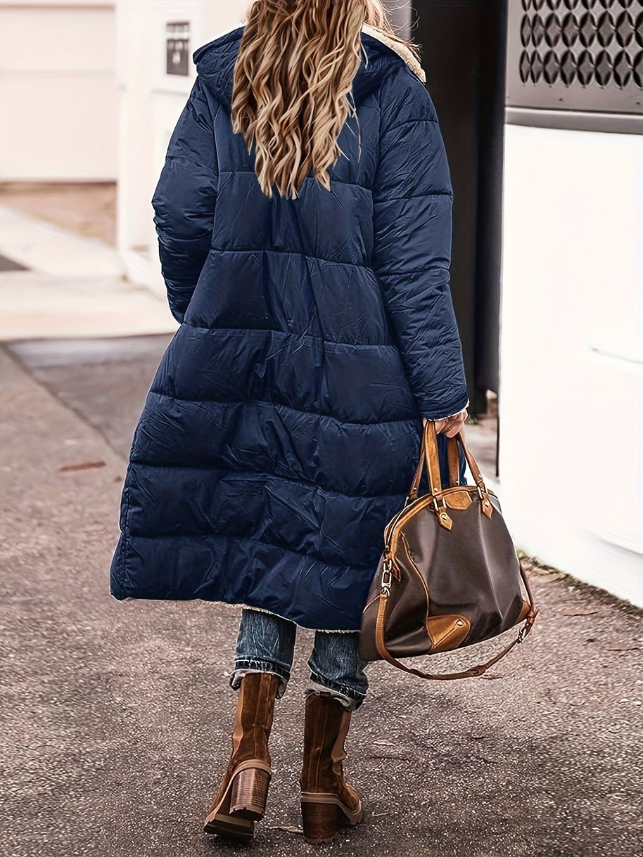 WW | Lange Elegante Gesteppte Damen Winterjacke Mit Futter Aus Fleece
