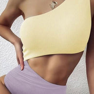 WW – Einteiliger Badeanzug mit Cut-out und Farbblockdesign in der Taille