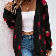 Cardigan mit langen Ärmeln und Erdbeer-Print für Herbst und Frühling