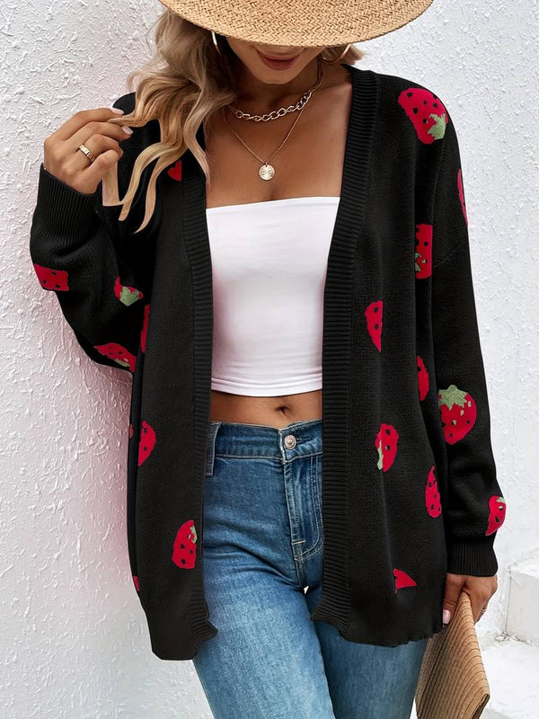 Cardigan mit langen Ärmeln und Erdbeer-Print für Herbst und Frühling