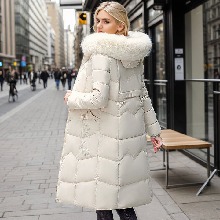 W&W Mode | Eleganter Taillierter Überknie Baumwollmantel mit Fellkragen