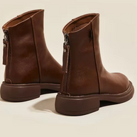 WW | Damen Stiefel Leder Ankle Boots mit Reißverschluss Hinten und Niedrigem Absatz