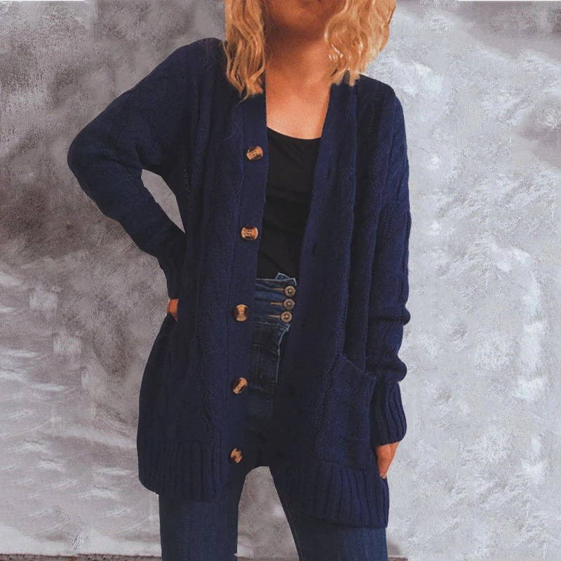 W&W Mode | Wollstrickjacke Damen Mit Zopfmuster Und Holzknöpfen, Lockere