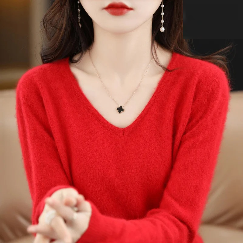 W&W Mode | Cashmere Pullover Damen V-ausschnitt Leichter und Weicher Strickpullover