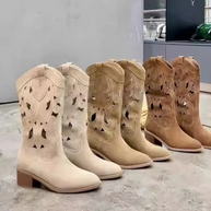 WW | Bestickte Westernstiefel Damen mit Dekorativen Ausschnitten, Cowboystiefel Damen