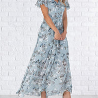 WW - Florales Maxikleid Damen | Chiffonstoff luftiges Sommerkleid | Maxikleid mit fließendem Rock