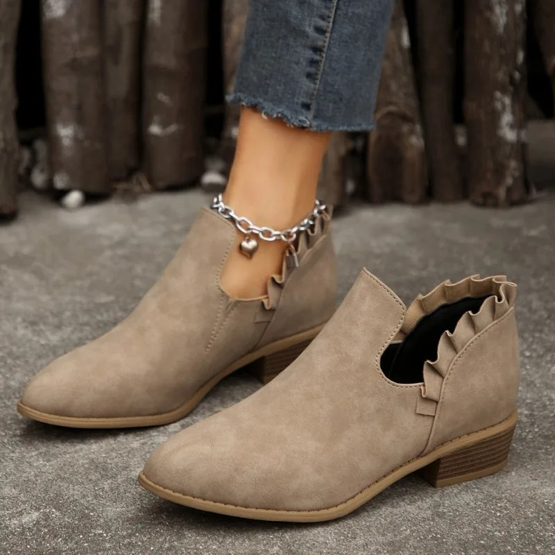 WW | Stilvolle Slipper Ankle Boots für Damen mit Rüschen Damen Ankle Boots