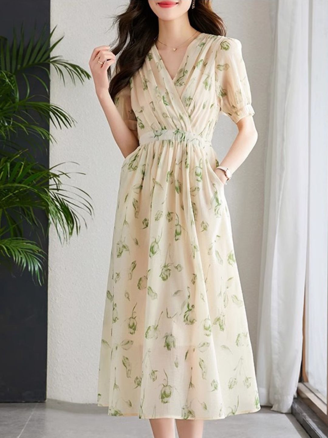 WW | Temperament Kurzarm Chiffonkleid